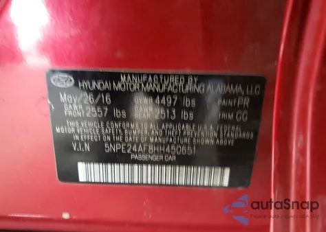 2017 Hyundai Sonata Se из США, поврежденный, VIN 5NPE24AF8HH450651